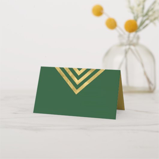 Elegant Groen en Faux Goud Geometrisch Plaatskaartje (Voorkant)