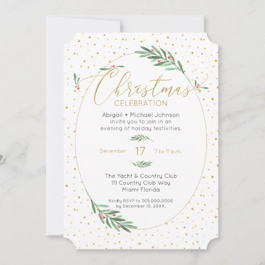 Elegant groen en goud aquarel Kerstfeest partij Kaart (Voorkant)