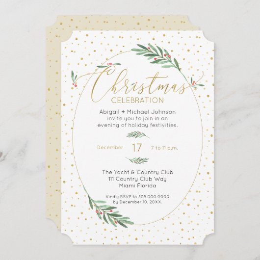 Elegant groen en goud aquarel Kerstfeest partij Kaart (Voorkant / Achterkant)