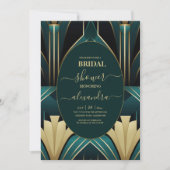 Elegant Groen en Goud Art Deco Vrijgezellenfeest Kaart (Voorkant)