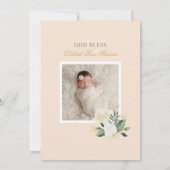 Elegant Groen en Goud Bloemen Meisje Doop Foto Kaart (Achterkant)