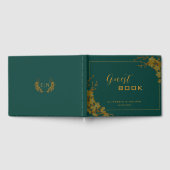Elegant groen en goud bloemmotief gastboek gastenboek (Volledig)