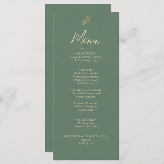 Elegant Groen en Goud Boho Tuin Diner Bruiloft Menu (Voorkant / Achterkant)