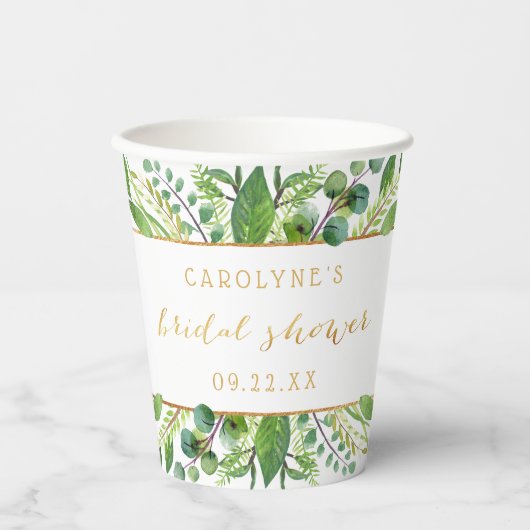 Elegant groen en goud bruidsmeisjesfeest papieren bekers (Voorkant)