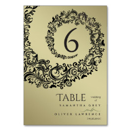 Elegant groen en goud damasten tafelnummer voor he