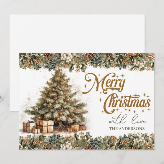 Elegant groen en goud gezellige kerstboom, feestdagenkaart (Voorkant / Achterkant)