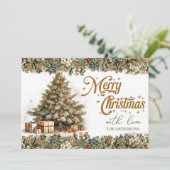 Elegant groen en goud gezellige kerstboom, feestdagenkaart (Staand voorkant)