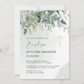 Elegant groen en goud groen blad doop kaart (Voorkant)