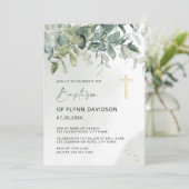 Elegant groen en goud groen blad doop kaart (Staand voorkant)