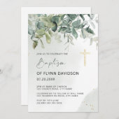 Elegant groen en goud groen blad doop kaart (Voorkant / Achterkant)