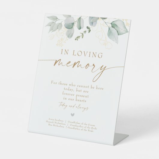 Elegant groen en goud in liefdevolle herinnering b reclamebord met voetstuk (Voorkant)