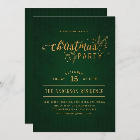 Elegant groen en goud kerstfeest kaart (Voorkant / Achterkant)