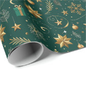 Elegant groen en goud Kerstmis Cadeaupapier (Rol Hoek)