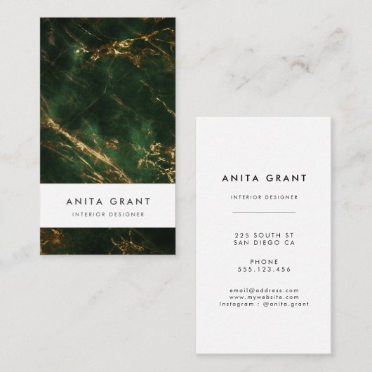 Elegant groen en goud marmer verticaal visitekaartje (Voorkant / Achterkant)