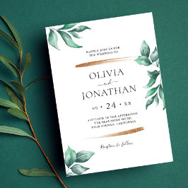 Elegant groen en goud minimalistische bruiloft kaart