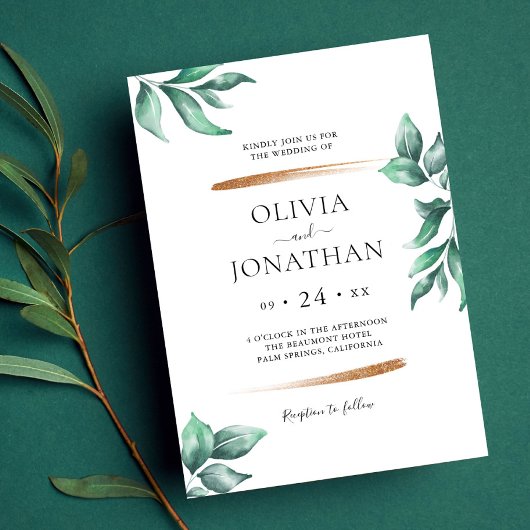 Elegant groen en goud minimalistische bruiloft kaart