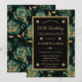 Elegant Groen en Goud Roos Bloemen 60ste Verjaarda Kaart (Voorkant / Achterkant)