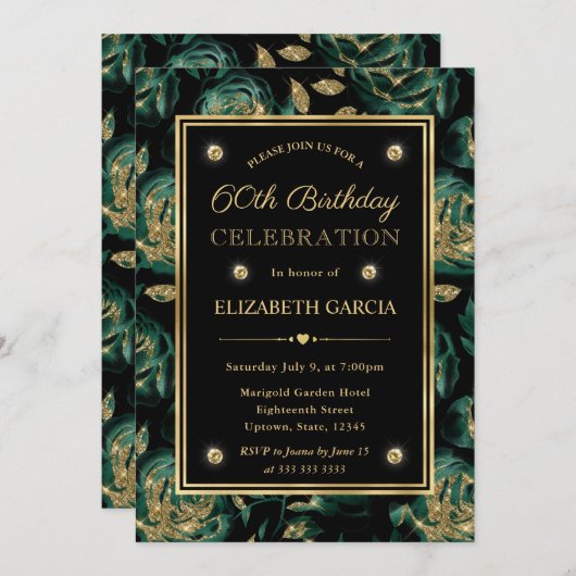 Elegant Groen en Goud Roos Bloemen 60ste Verjaarda Kaart (Voorkant / Achterkant)