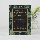 Elegant Groen en Goud Roos Bloemen Quinceanera Bedankkaart (Staand voorkant)