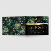 Elegant Groen en Goud Roos Bloemenbruiloft Gastenboek (Volledig)