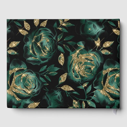 Elegant Groen en Goud Roos Bloemenbruiloft Gastenboek (Achterkant)