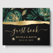 Elegant Groen en Goud Roos Bloemenbruiloft Gastenboek (Voorkant)