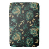 Elegant groen en goud Roos bloemenpatroon Badmat (Voorkant Verticaal)