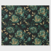 Elegant groen en goud Roos bloemenpatroon Cadeaupapier (Vlak)