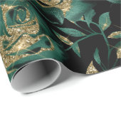 Elegant groen en goud Roos bloemenpatroon Cadeaupapier (Rol Hoek)