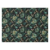 Elegant groen en goud Roos bloemenpatroon Tafelkleed (Voorkant (Horizontaal))