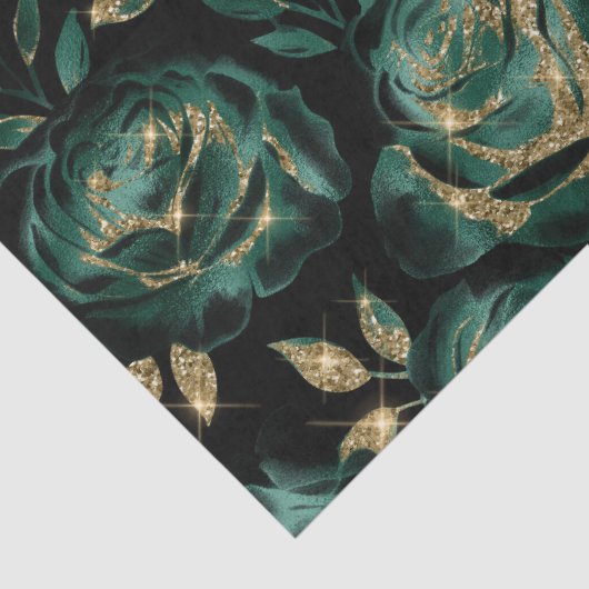 Elegant groen en goud Roos bloemenpatroon Tissuepapier (Detail)