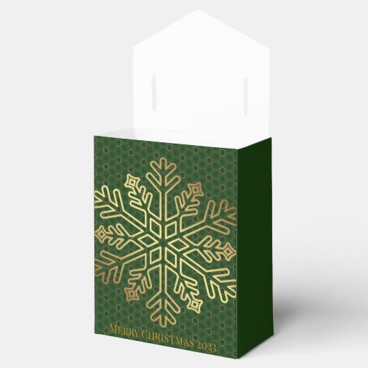 Elegant Groen en Goud Sneeuwvlok Decoratief Bedankdoosjes (Geopend)