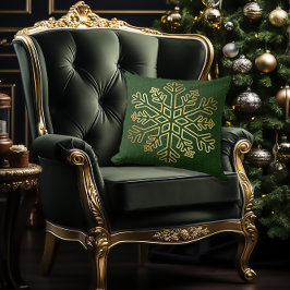 Elegant Groen en Goud Sneeuwvlok Decoratief Kussen