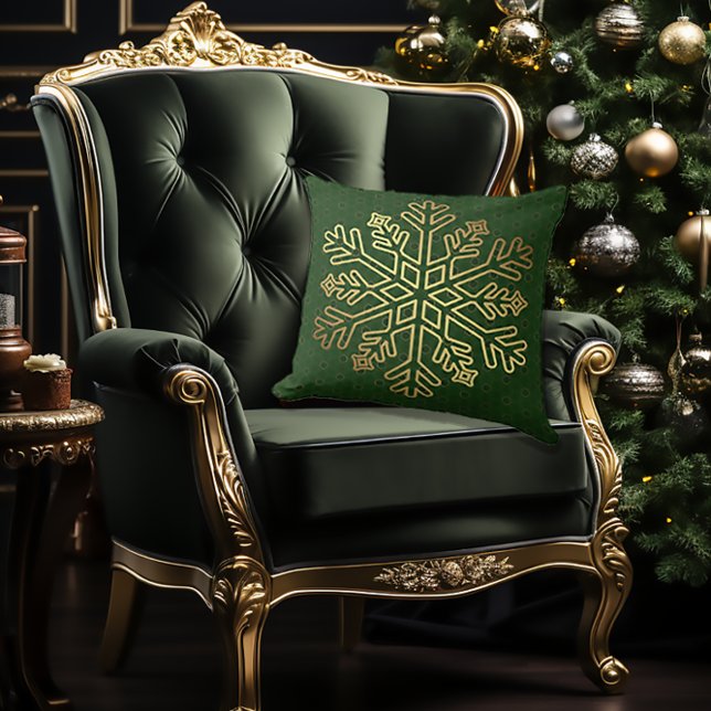 Elegant Groen en Goud Sneeuwvlok Decoratief Kussen (Vintage Elegant Decorative Green and Gold Throw Pillow
)
