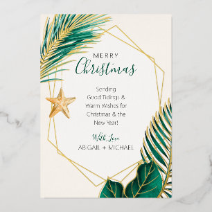 Elegant Groen en Goud Strand Tropisch Kerstfeest Folie Feestdagenkaart