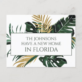 Elegant Groen en Goud Tropisch Bladeren Nieuw Huis Aankondigingskaart