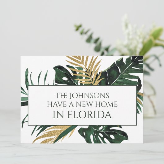 Elegant Groen en Goud Tropisch Boeket Nieuw Huis Aankondiging (Staand voorkant)