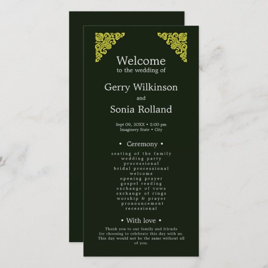 Elegant Groen en Goud Trouwprogramma (Voorkant / Achterkant)