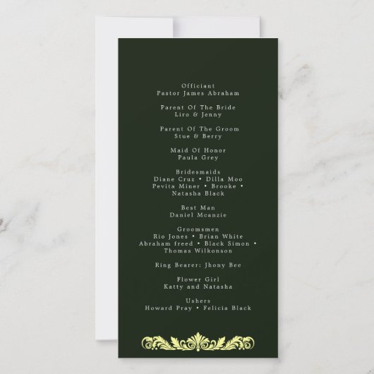 Elegant Groen en Goud Trouwprogramma (Achterkant)