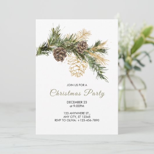 Elegant Groen en Goud Waterverf Kerstfeest Kaart (Staand voorkant)