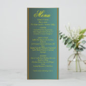 Elegant Groen en Goud Wedding Menu (Staand voorkant)