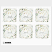 Elegant groen en goud wit bloemen Baby shower Vierkante Sticker (Vel)
