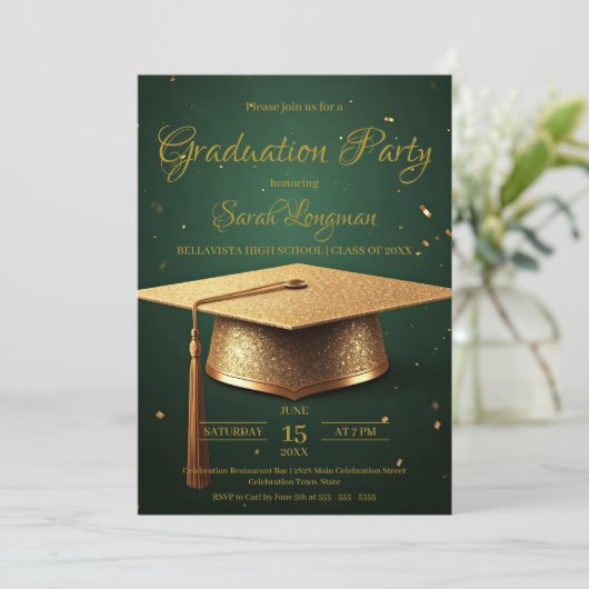 Elegant groen en gouden Afstuderen Kaart (Staand voorkant)