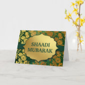 Elegant Groen en Gouden Bloem Shaadi Mubarak Kaart (Gele Bloem)