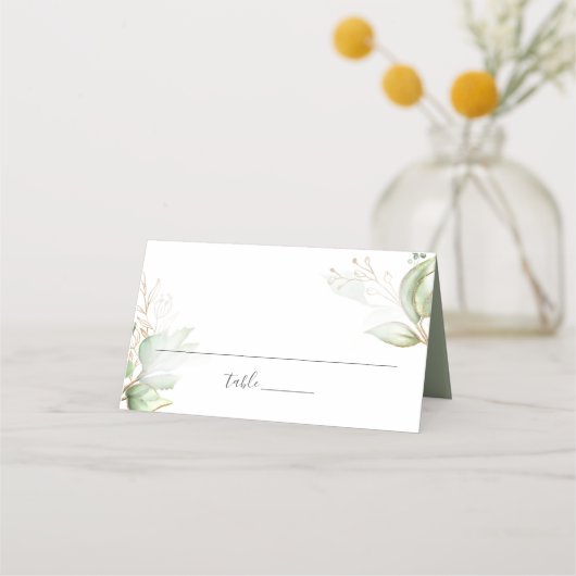 Elegant groen en gouden bruiloft plaatskaartje (Voorkant)