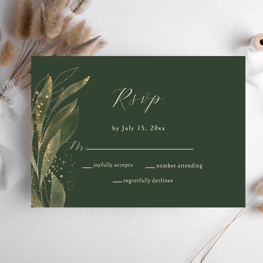Elegant groen en gouden bruiloft RSVP kaartje