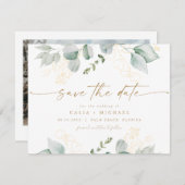 Elegant groen en gouden bruiloft Save the Date Kaart (Voorkant / Achterkant)