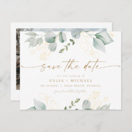 Elegant groen en gouden bruiloft Save the Date Kaart