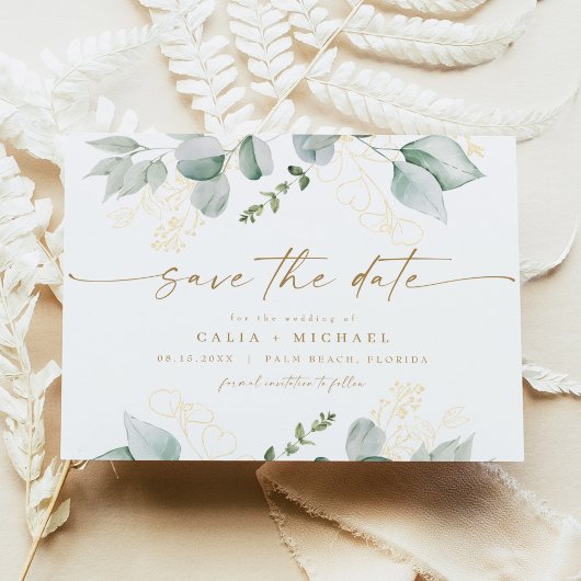 Elegant groen en gouden bruiloft Save the Date Kaart
