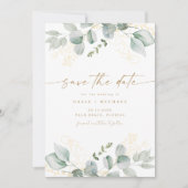 Elegant groen en gouden bruiloft Save the Date Kaart (Voorkant)